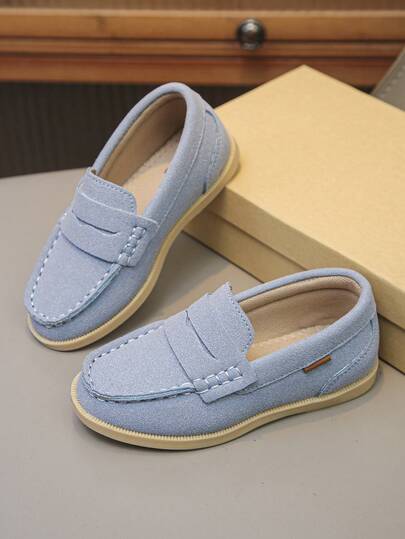 1 Pair Spring/Autumn Unisex Kids Slip-On Casual Loafers, Retro Stitched Comfortable Breathable Non-Slip Flat Shoes