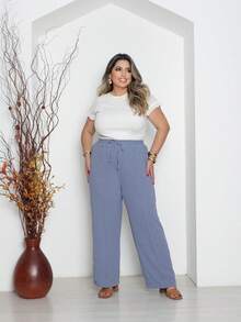 Women's Plus Size Wide-Leg Pants By Duna With Pockets - Grey - View 4