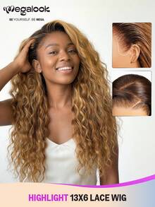 MEGALOOK 13x6 Max Three-Go™ Lace Front Wig, 180% Density Pre-Cut Ear To Ear Hairline, Honey Blonde Balayage Bohemian Wavy Texture, Suitable For Beginners, Dark Brown Roots With Blonde Highlights - Multicolor - View 2