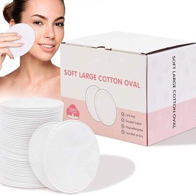 Cotton Pads (50/100/200/300pcs) Ultra-Soft Cotton Ovals 100% Cotton Spunlace Purely Physical Technology, Large Makeup Remover Pads Facial Cotton Pads For Makeup Removal, Cleansing, Toner Application