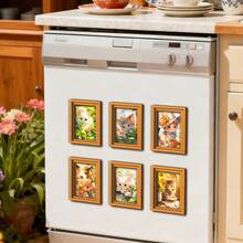 1 pieza Imán de refrigerador de gatito lindo - Arte de gato de acuarela con flores. Ideal para cocinas, refrigeradores, pizarras blancas y gabinetes del hogar; un regalo creativo para amantes de las mascotas. - multicolor - Ver 3