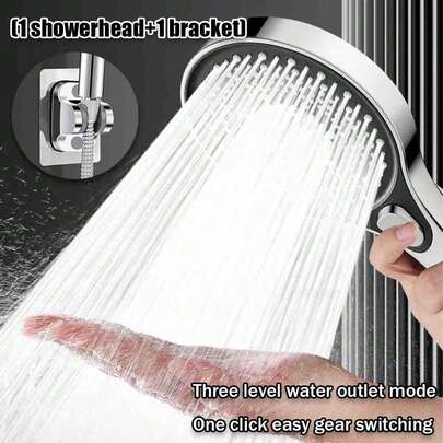 13厘米高压三功能柔和喷淋花洒套装，易于安装，带防堵塞硅胶喷嘴，仅适用于淋浴（1个花洒+1个支架）