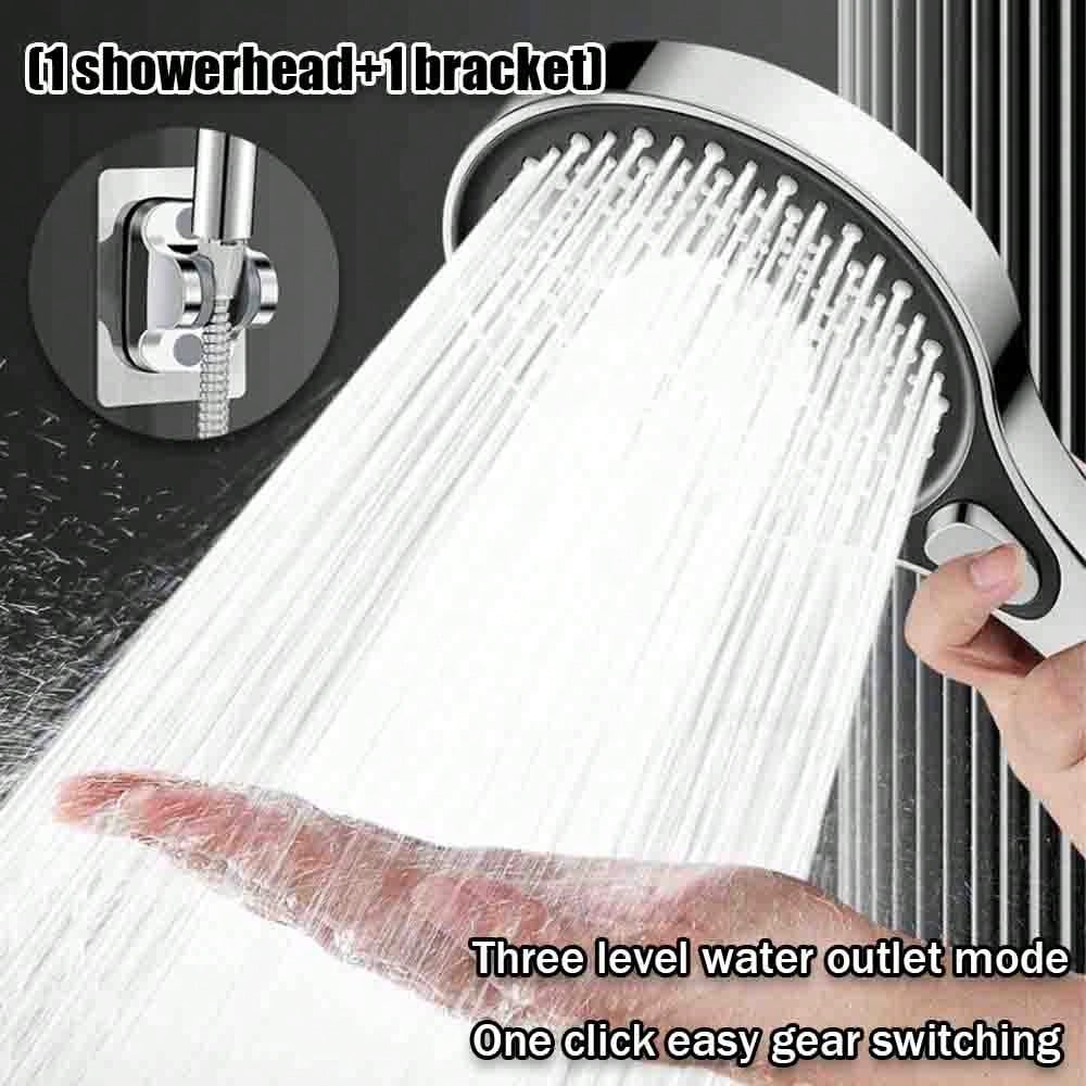 13厘米高压三功能柔和喷淋花洒套装，易于安装，带防堵塞硅胶喷嘴，仅适用于淋浴（1个花洒+1个支架） - 1 showerhead+1 bracket - 查看 1