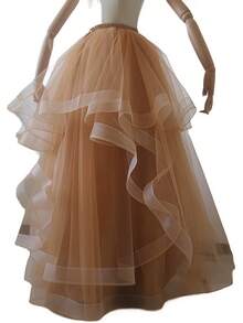 1件女士长款薄纱裙，高腰蓬蓬裙，轻盈雪纺新娘裙，适合拍摄、走秀等场合 - 彩色 - 查看 4