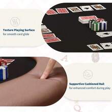 Mesa plegable de póquer para 8 jugadores, mesa redonda de 48 pulgadas, con fieltro de calidad casino y portavasos, para Texas Holdem, noches de juegos en casa, sala de juegos. - Borde marrón + negro - Ver 3
