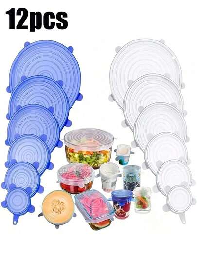 24/12/6pcs Reusable Silicone Insulation Lid, Fresh-Keeping Lid, Adjustable Silicone Lid, Round Square Lid, Silicone Lid, Food Universal Bowl And Dish Elastic Lid, Suitable For Canned Kitchen Accessories