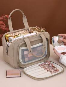 Large Capacity Compartmentalized Cosmetic Bag, Travel Toiletry Organizer, Portable Makeup Case, Small Handheld Cosmetic Box - Multicolor - View 3