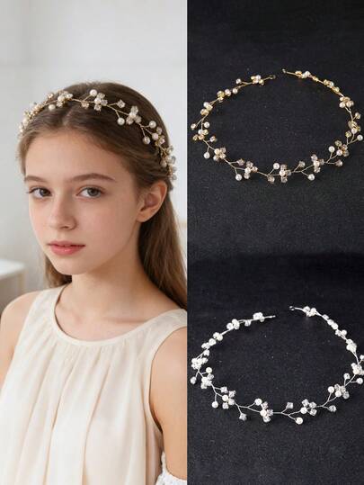 1 pieza Diadema hecha a mano con cuentas, cristal y perla de resina, elegante para boda, baile de graduación, fiesta formal, cosplay, vacaciones, regalo de cumpleaños, nueva llegada de primavera/verano