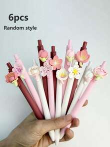 2/6支装 3D可爱花朵黑色中性笔，樱花/桃花笔，创意可爱高品质学生圆珠笔 - 花朵 - 查看 8