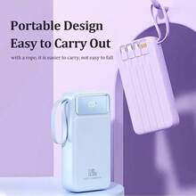 YISEN 60000mAh Portable Power Bank, 120W Fast Charging, 4 Built-In Cables, LED Display - Blue - View 4