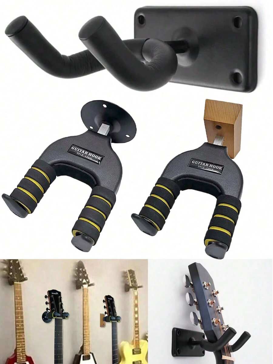 吉他壁挂架，易于安装的吉他壁挂支架，适用于各种尺寸的吉他、贝斯、曼陀林、班卓琴和尤克里里。