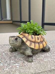 1pc Realistic Turtle Shaped Planter, Handpainted Resin Material, Durable Weatherproof Outdoor Decor For Patio, Balcony, Garden, Pond, Aquarium, Can Plant Succulents, Rustic Home & Garden Ornament, Housewarming Gift - Flowerpot - View 2