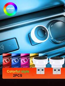 2 piezas Luces de ambiente USB para coche, Luces decorativas LED portátiles mini, Luces de modelado de ambiente para fiestas, Adecuadas para accesorios interiores de automóviles, RGB/Azul/Blanco/Rojo - 2 piezas - Ver 4