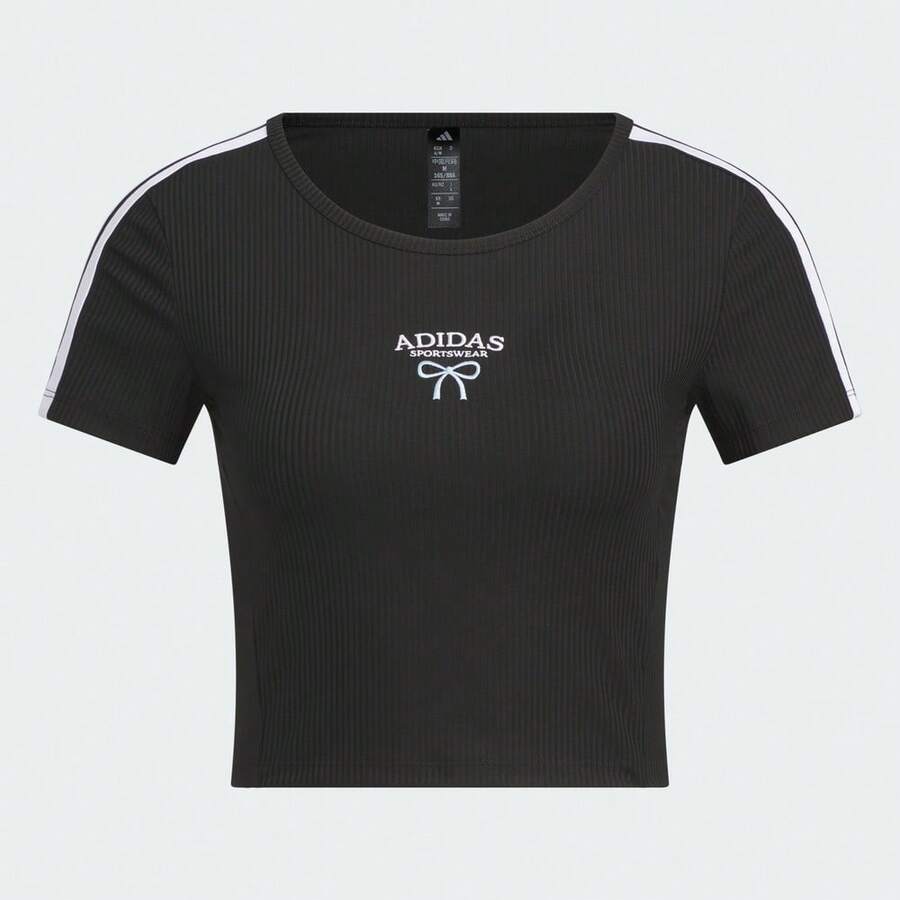 Adidas Women's Dance Tee Short Sleeve T-Shirt, Knit Collarless Short TKE5791 - Black - View 1