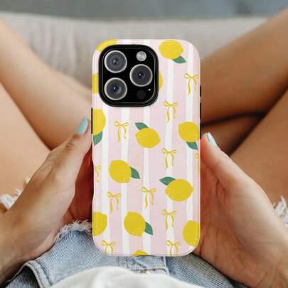 Lemon Pattern Shockproof Dual Layer Case For IPhone 11-17 Pro Max Plus, Elegant Design For Women & Girls, Perfect Gift Idea Compatible With Samsung Galaxy S25