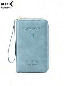 CHARM INFINITE Travel Passport Wallet RFID Blocking Creative Design Zipper Closure Multiple Card Slots Wrist Strap For Airplane Tickets Credit Cards Travel Organizer Beach Vacation Summer Gift - 淺藍色 - 查看 6