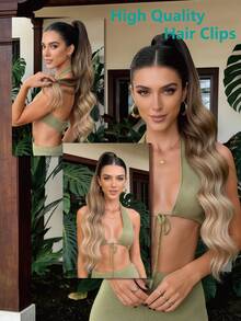 26 Inch Long Deep Wave Thermal Fiber Synthetic Ponytail Hair Extension With Clip, Inspired By Women's Holiday Style, Suitable For Daily Wear - Multicolor - View 7