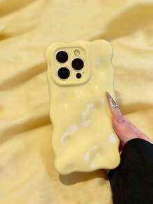 1个糖果黄3D立方体实心波浪纹软手机壳，兼容 17 Pro Max、17 Pro、17、16、15、13 Pro Max、11、12、14 Pro Max，可爱马卡龙亮面软手机壳 - 黃色 - 查看 1