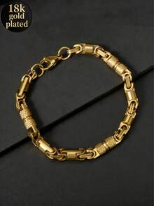 1 chiếc vòng tay thép không gỉ mạ vàng 18K cao cấp kiểu cổ điển, phong cách đường phố Hip Hop dành cho nam giới, phù hợp để đeo hàng ngày, dự tiệc, lễ hội âm nhạc, làm quà tặng thời trang. - Vàng - Xem 1