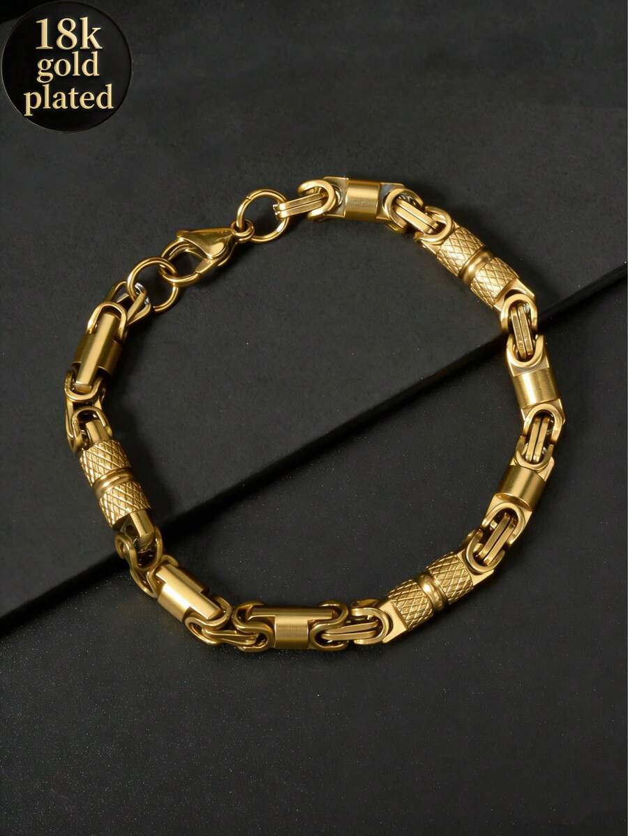 1 chiếc vòng tay thép không gỉ mạ vàng 18K cao cấp kiểu cổ điển, phong cách đường phố Hip Hop dành cho nam giới, phù hợp để đeo hàng ngày, dự tiệc, lễ hội âm nhạc, làm quà tặng thời trang. - Vàng - Xem 1