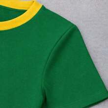 Cropped T-Shirt Brazil Print Top Blouse Round Neck Short Sleeve World Cup  Brazil  Fans - Green - View 3