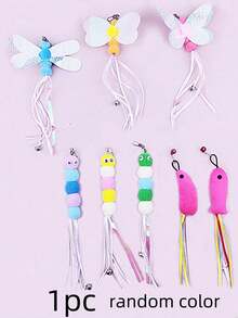 1pc Cat Teaser Wand Toy With Replaceable Feather & Bell, Interactive Pet Toy For Cat Exercise And Entertainment, Handheld Wand With Various Insect Shaped Attachments - Multicolor - View 9