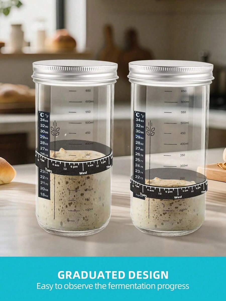 24oz Large Capacity Yogurt Fermentation Jar, With Aluminum Lid, Date Label, Silicone Scraper, Cloth Cover And Thermometer Strip, Suitable For Bread Making, Fermentation, Reusable Yogurt & Baking Tool Set - Transparent - View 1