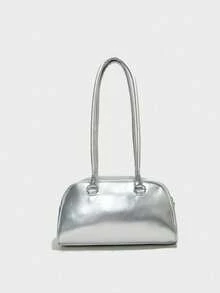 New Fashion Classic Versatile Solid Color PU Waterproof Material Women's Handbag, Rhinestone Bow Decor Design Large Capacity Shoulder Bag, Shell Bag, Women's Wallet, Suitable For Shopping, Work, Travel - Silver - View 5