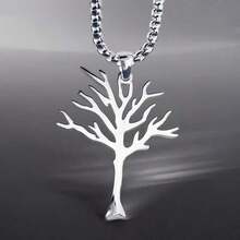 1Pc Silver Tree Of Life Pendant Necklace, Stainless Steel Box Chain Necklace, Family Tree Jewelry For Women Men - 銀色 - 查看 8