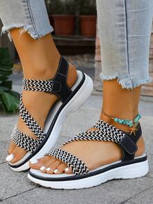 Flat Woven Sandals, Casual Minimalist Beach Fisherman Sandals For Women - Black - View 2