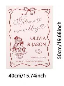 Cartel de bienvenida personalizado con diseño de pastel rojo y corazón | Adecuado para bodas, recepciones y diversas celebraciones, resistente, de pie en el piso, tema romántico, perfecto para el Día de San Valentín y ceremonias de graduación - Multicolor - Ver 8