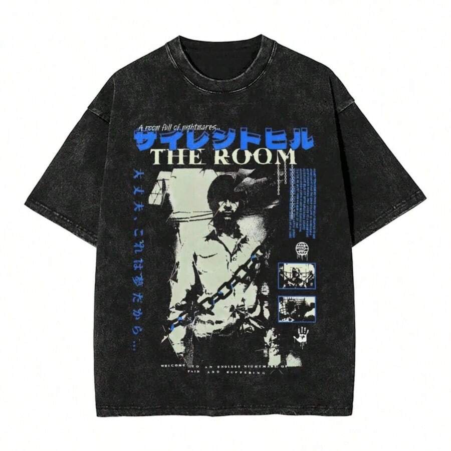 Washed T Shirts Silent Hill - The Room T-Shirt Oversize PC Videogames Survival Horror Streetwear Printed Top Tee Shirt M - 黑色 - 查看 1