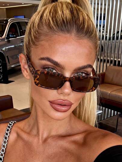 1 Pair Unisex Rectangular Leopard Print Brown Fashion Glasses, Creative Novelty Glasses, Cute Beach Party Glasses, Beach Accessories, Women's Beach Accessories, Basic Glasses, Autumn/Winter Women's Clothing, Business Casual Gift, Leopard Print Valentine's Day, Spring/Summer