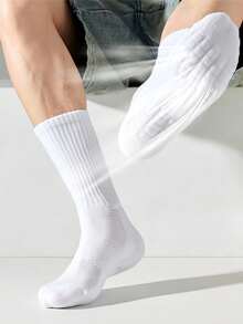 20 Pairs Men's Simple Solid Black & White Socks, American Style Breathable Moisture-Wicking Crew Socks, Couple Matching - Multicolor - View 6