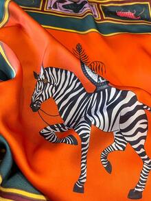 1条优雅复古斑马纹27.5英寸方形围巾，男女通用休闲街头风头巾、发带、脖套、户外防晒配饰 - 橘色 - 查看 3