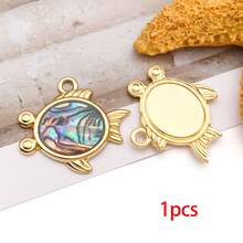 1件金色不锈钢海洋动物吊坠，天然贝壳镶嵌，包含贝壳螃蟹、海星等吊坠，可用于制作项链、手链、耳环，打造海洋主题珠宝，亦可作为DIY礼物。 - 彩色 - 查看 15