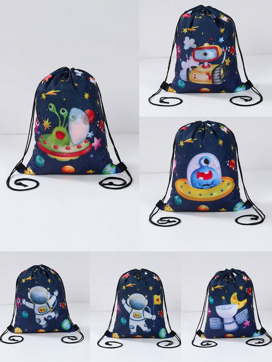 6个宇航员抽绳背包，男女通用运动抽绳包，束口袋，户外背包，宇航员主题派对礼物，健身游泳旅行徒步日常背包，生日派对装饰，婴儿派对装饰，新娘派对礼物，生日礼物，婴儿派对装饰