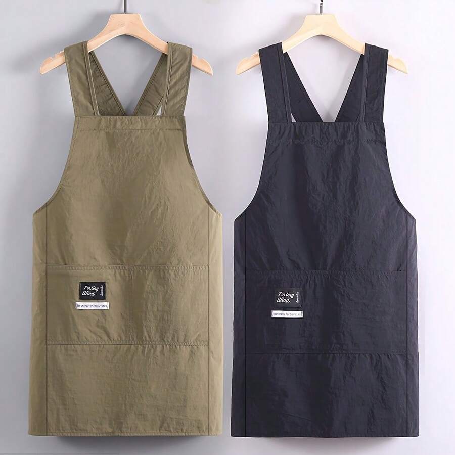 1/2 piezas Delantal de cocina - Correas ajustables en el cuello y la cintura, Caqui/Negro, Delantal de cocina de poliéster duradero, Adecuado para chefs, cocineros en casa y uso en restaurantes - Perfecto como regalo para mamá, papá o profesionales de la alimentación - Ropa de trabajo fácil de limpiar, diseño sencillo, tela de alta calidad - 1 pieza caqui - Ver 1