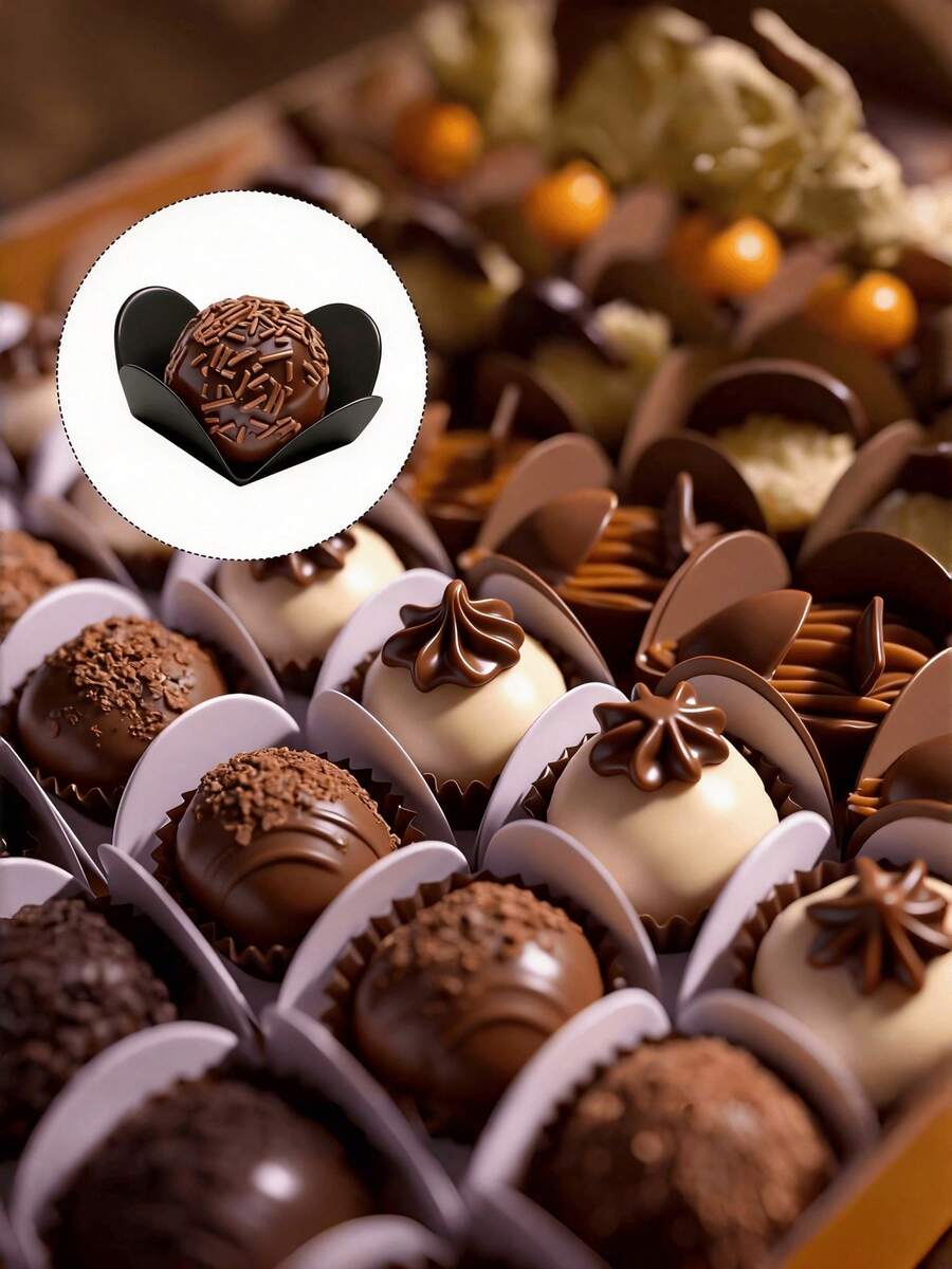 50个情人节巧克力盒包装，巧克力杯垫，巧克力包装托盘，可折叠花形糖果甜点架，新年糖果，适用于婚礼、生日、派对用品、下午茶礼品、情人节/新年/圣诞节糖果盒，彩色邮箱糖果盒，邮箱包装，糖果盒，创意邮箱收纳盒，卡通糖果盒，礼品包装盒 - 查看 1