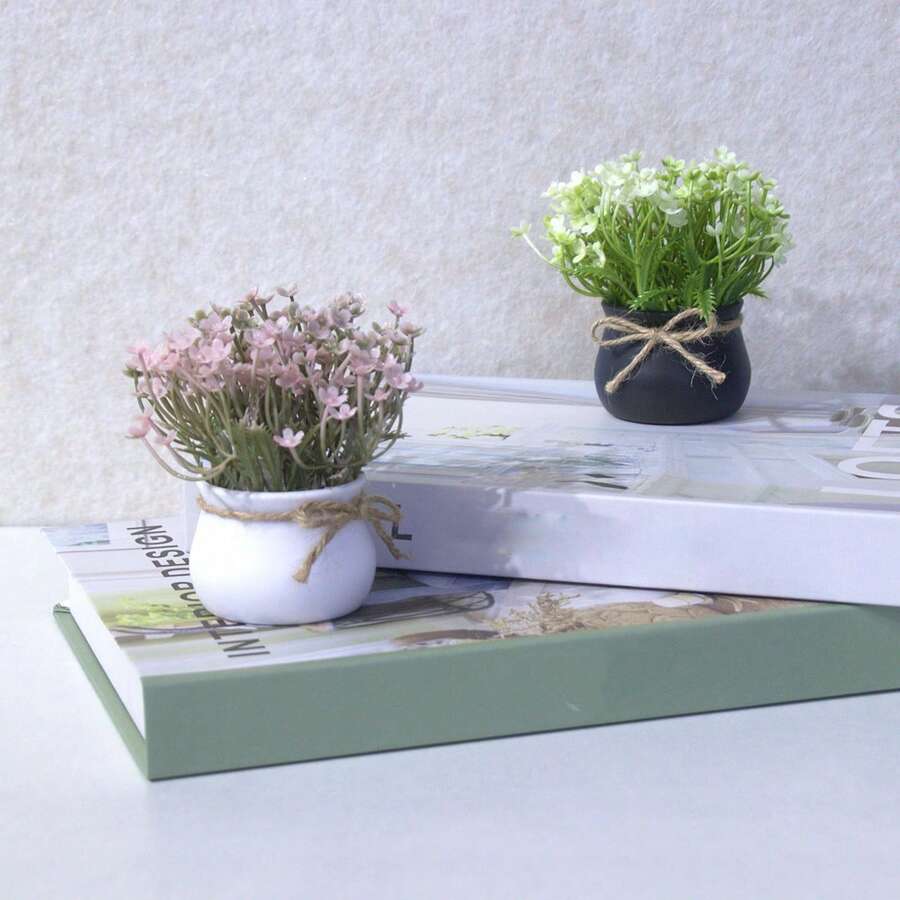 1pc/2pcs Spring Mini Artificial Plant Potted, Home Decor Fake Flowers, Decoration For Dining Table/Desk/Vanity - MultiWarna - View 1