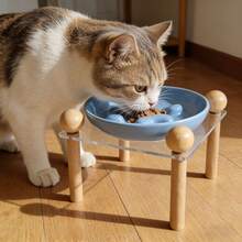 1pc Pet Ceramic Raised Bowl With Acrylic Stand, Anti-Spill Sturdy Base, High-Temperature Fired Ceramic, Easy To Clean, For Cats And Dogs - 150ml - View 2