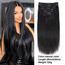 Clip In Hair Extensions Real Human Hair Natural Black Colored Human Hair Extensions Clip Ins 22 Inch Double Weft Straight Human Hair Clip In Extensions #1B 8Pcs 100g - Natural Black - View 5