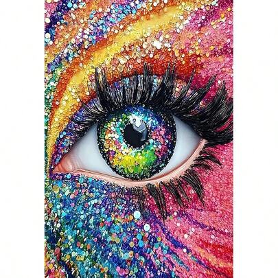 1件装DIY彩色眼睛图案5D钻石画套装，[30*40厘米/11.8*15.7英寸] [40*50厘米/15.7*19.7英寸]，适合成人初学者DIY马赛克钻石画，全钻手工爱好，适用于客厅、卧室、办公室墙面装饰画，送给家人和朋友的惊喜礼物，无框家居装饰