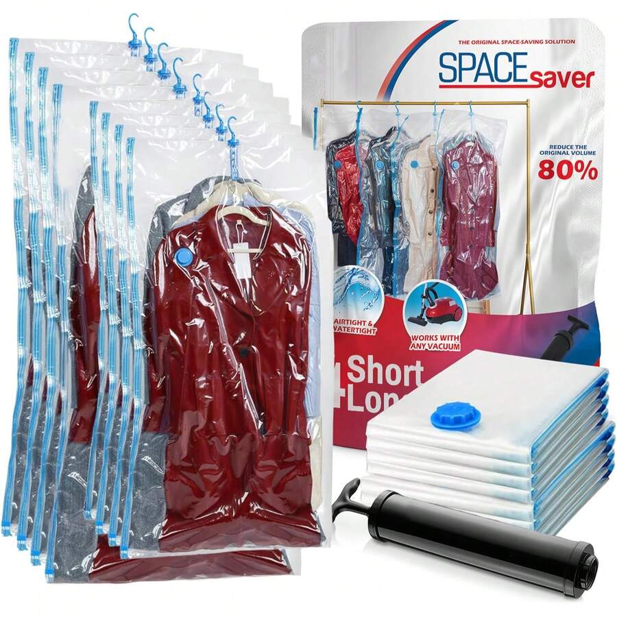 Túi đựng quần áo trong suốt dài 110cm, thích hợp để cất giữ, sắp xếp và mang theo áo khoác, váy, áo sơ mi và áo len khi đi du lịch, kèm theo bơm tay. - Xem 1