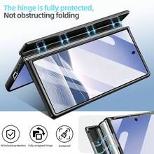 VIETAO 亮片、钻石时尚高品质闪亮电镀隐藏式圆形支架手机壳，兼容三星Galaxy Z Fold 7 6铰链全包保护手机壳，带钢化玻璃屏幕保护膜 - 黑色 - 查看 6