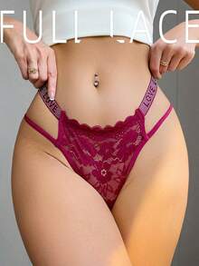 6-Piece Set Of Women's Underwear, Mid Waist Lace Women's Thong, Sexy Hollow Out, With Rhinestone Waist Belt, Women's T-Pants, Pure Cotton Crotch, Comfortable And Breathable, Sexy And Tempting - 6件裝 - 查看 8
