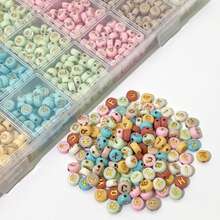 100/800pcs Per Bag - 1400pcs/Box, 28 Compartments, A-Z, Light Color Series, Red, Yellow, Blue, Green, Pink, Coffee, Beige Bottom, Gold Letter, Flat Round, Acrylic Letter Beads, Loose Beads - DIY Fashion Bracelet And Necklace Craft Kit - Multicolor - View 4