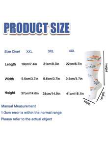bropite 1/2/4双装加大码新款花卉图案压缩袜，男女通用，尼龙涤纶混纺针织面料，适合健身房、健身、室内/室外跑步、休闲、工作、长途旅行，也适用于篮球、足球、排球、羽毛球、滑冰、滑雪、体操、瑜伽等运动，可作为健身礼物赠送给亲朋好友。 - 彩色 - 查看 3