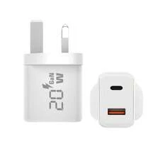 Cargador de pared de carga rápida GaN 20W PD Dual Type-C 1C1A con enchufe del Reino Unido, cargador rápido compatible con iPhone 12/13/14/15/16/17/Pro/Pro Max/Plus/X/SE3 Pro, Galaxy S25/S24 y otros dispositivos para el Día de los Caídos y el inicio del verano - Ver 1
