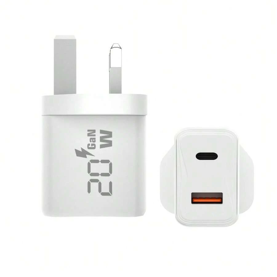 Cargador de pared de carga rápida GaN 20W PD Dual Type-C 1C1A con enchufe del Reino Unido, cargador rápido compatible con iPhone 12/13/14/15/16/17/Pro/Pro Max/Plus/X/SE3 Pro, Galaxy S25/S24 y otros dispositivos para el Día de los Caídos y el inicio del verano - Ver 1